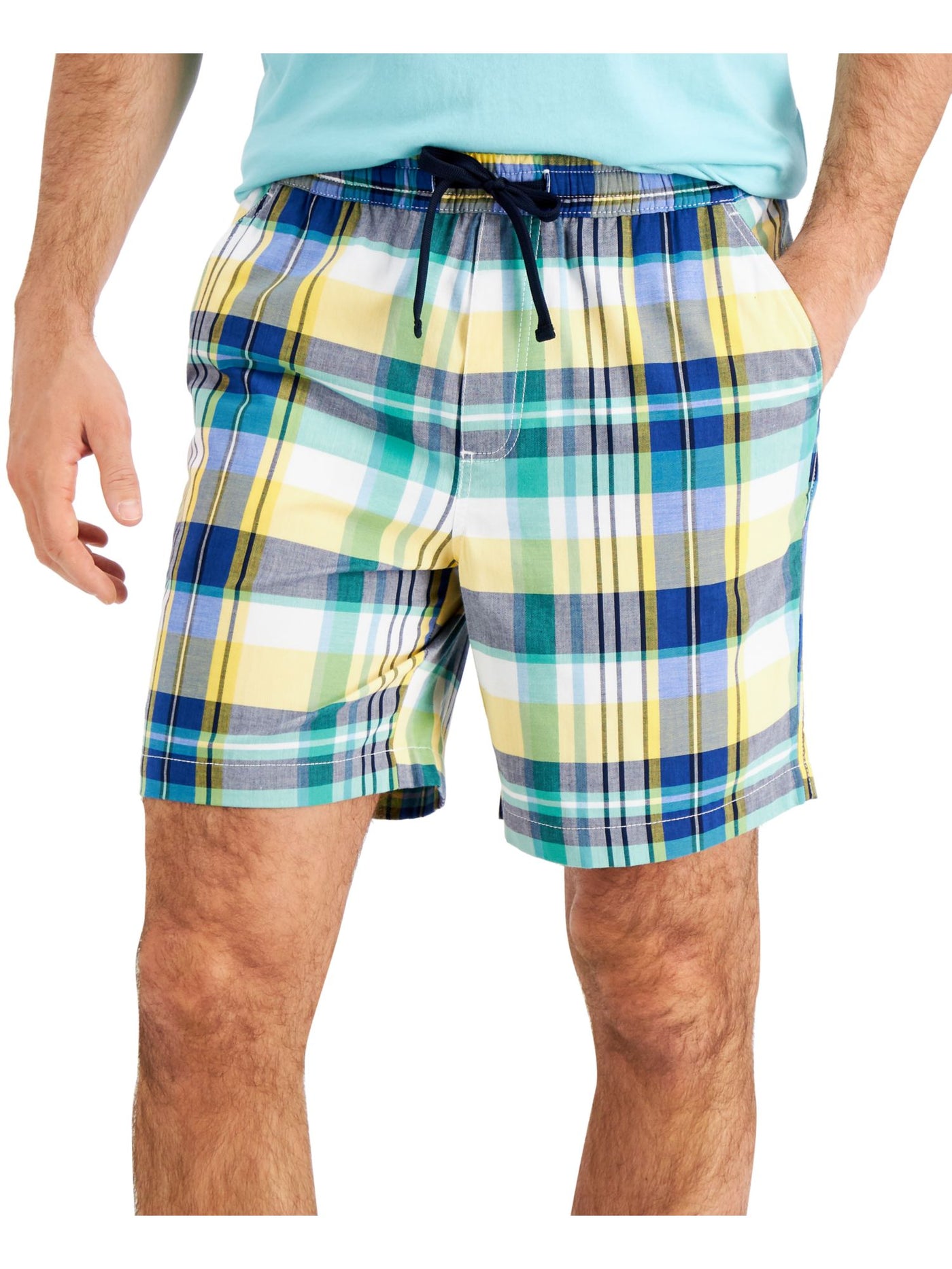 CLUBROOM Mens Blue Drawstring, Plaid Classic Fit Shorts XXL