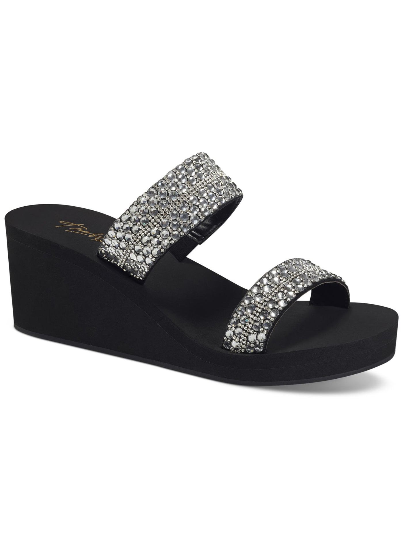 THALIA SODI Womens Black 1/2" Platform Rhinestone Padded Eleanna Pointy Toe Wedge Slip On Slide Sandals Shoes 11 M