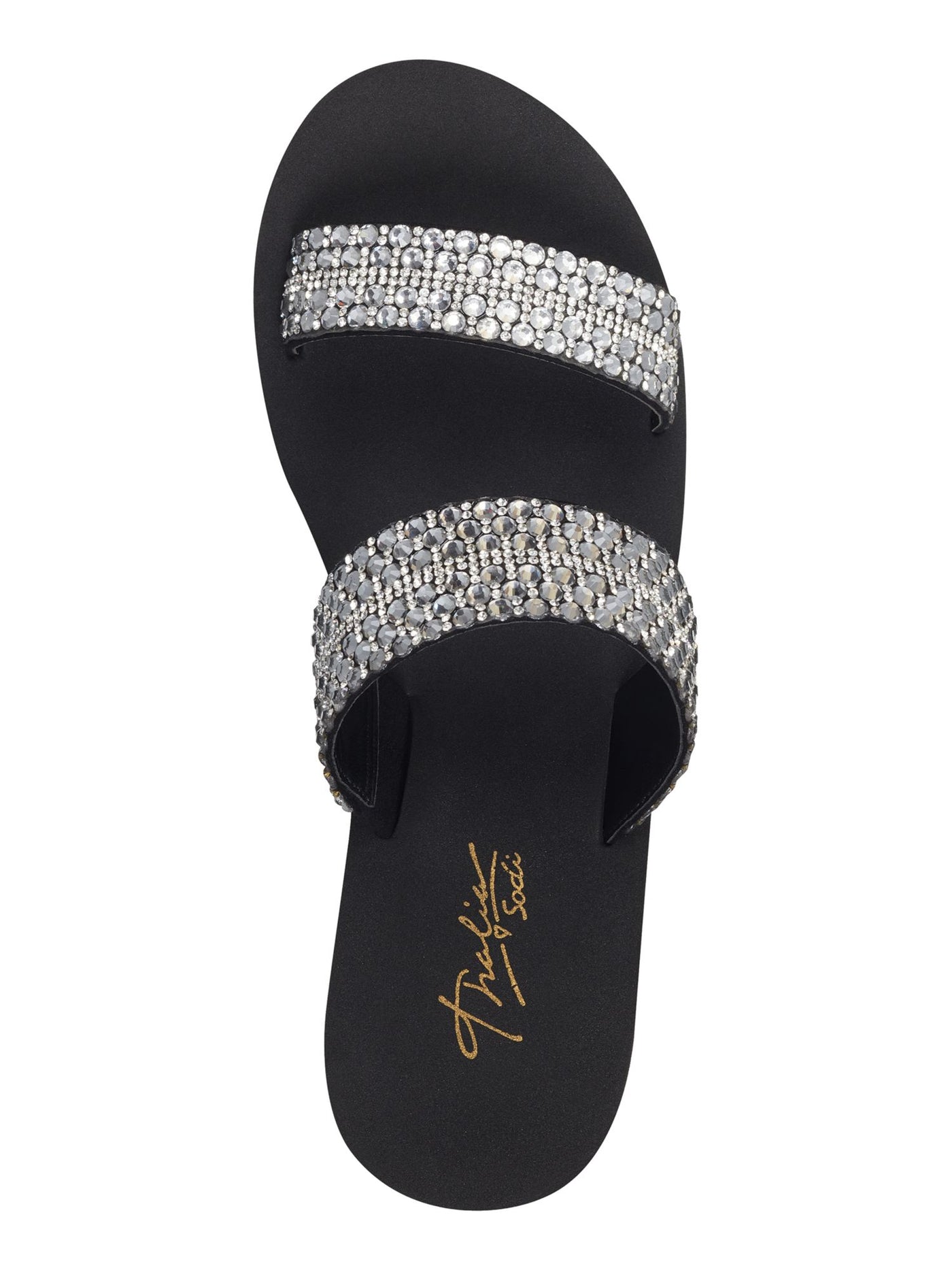 THALIA SODI Womens Black 1/2" Platform Rhinestone Padded Eleanna Pointy Toe Wedge Slip On Slide Sandals Shoes 11 M