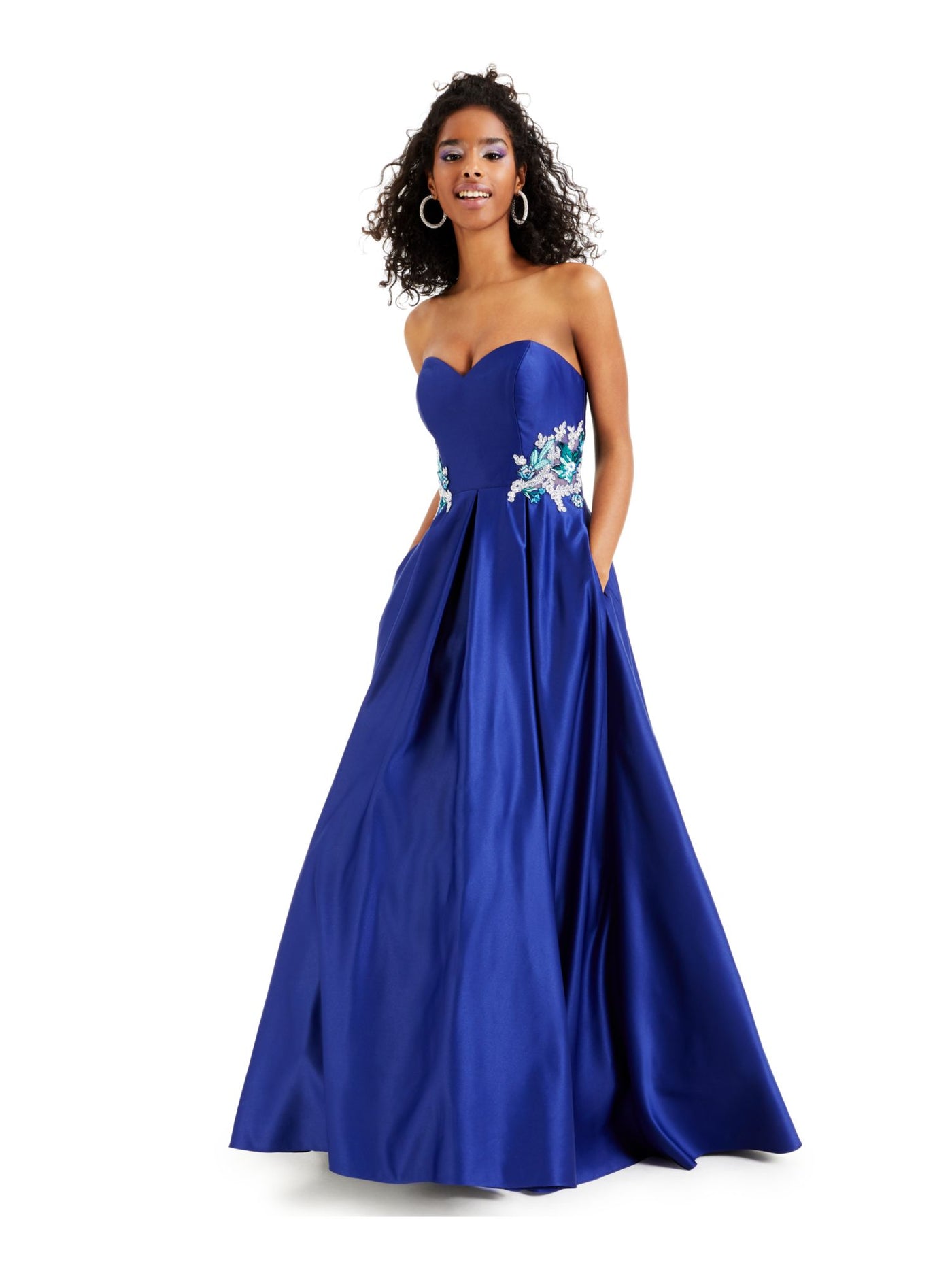 BLONDIE NITES Womens Blue Embellished Crinoline Lining Sweetheart Neckline Full-Length Formal Fit + Flare Dress 3