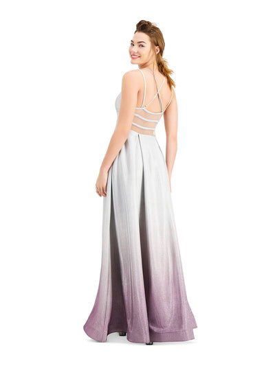 B DARLIN Womens Glitter Spaghetti Strap Sweetheart Neckline Full-Length Formal Fit + Flare Dress