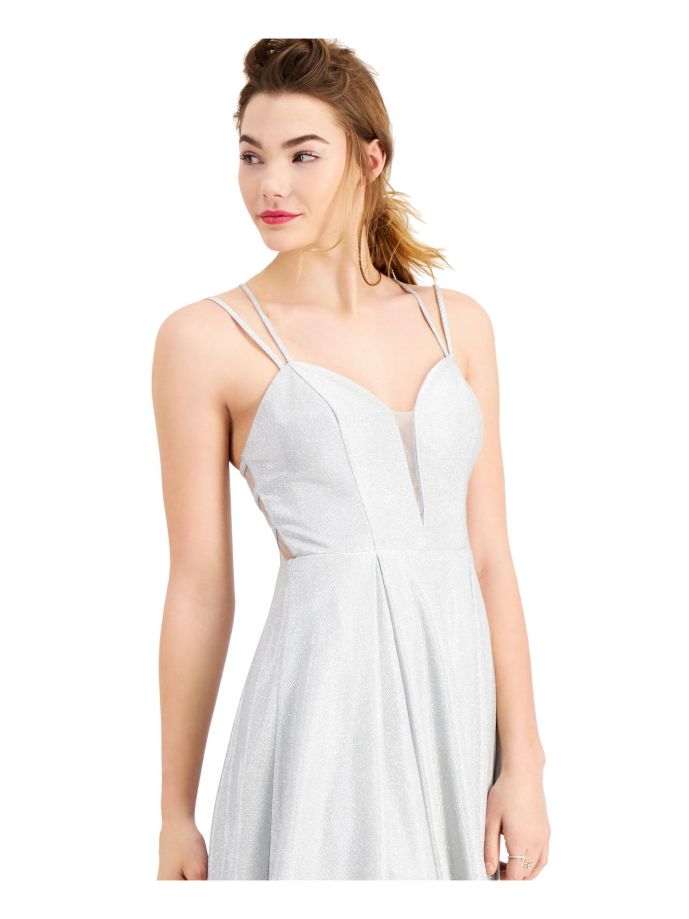 B DARLIN Womens Silver Glitter Ombre Spaghetti Strap Sweetheart Neckline Full-Length  Fit + Flare Prom Dress Juniors 0