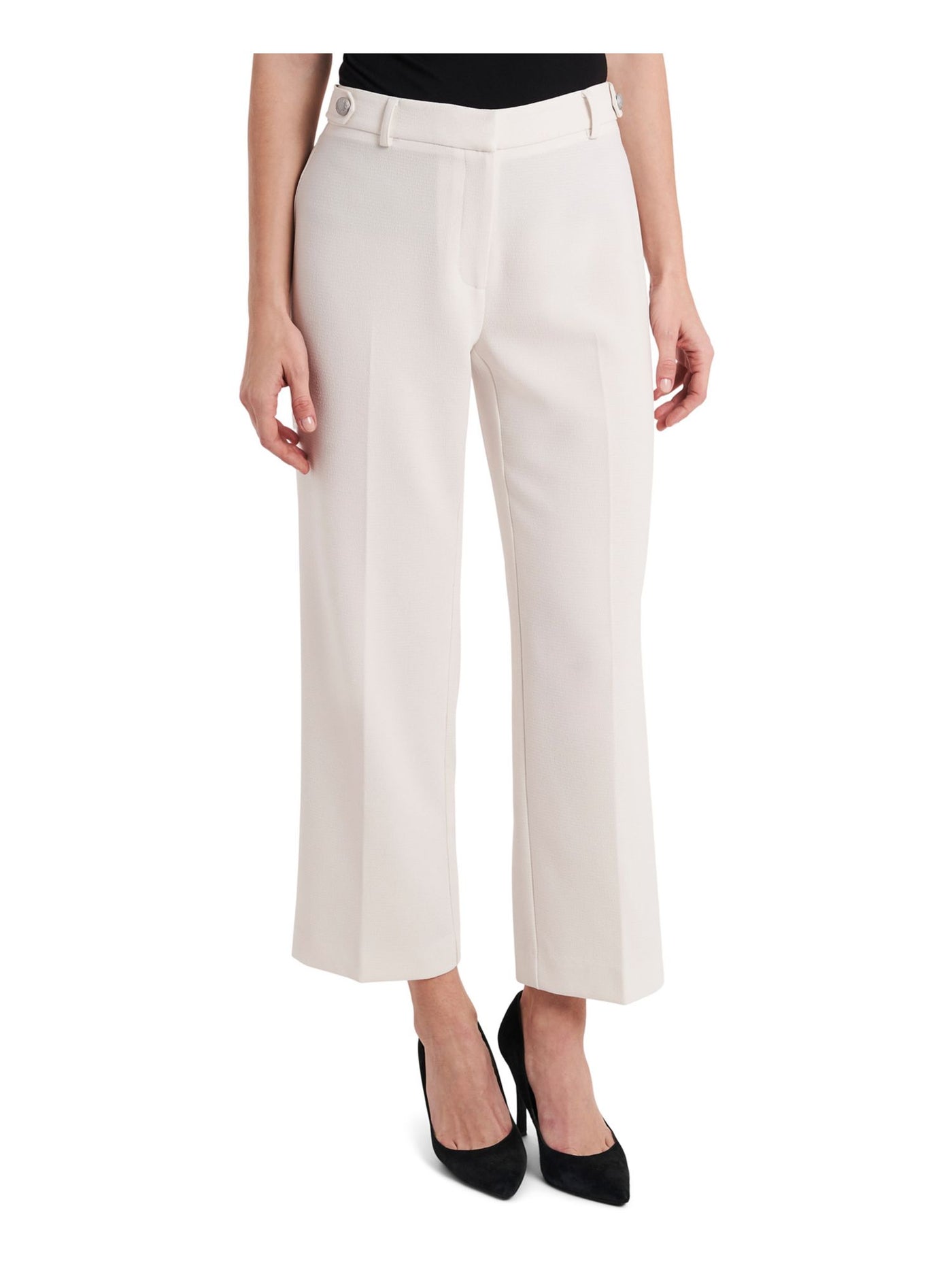 RILEY&RAE Womens White Pocketed Zippered Cropped Crepe Wear To Work Wide Leg Pants 10