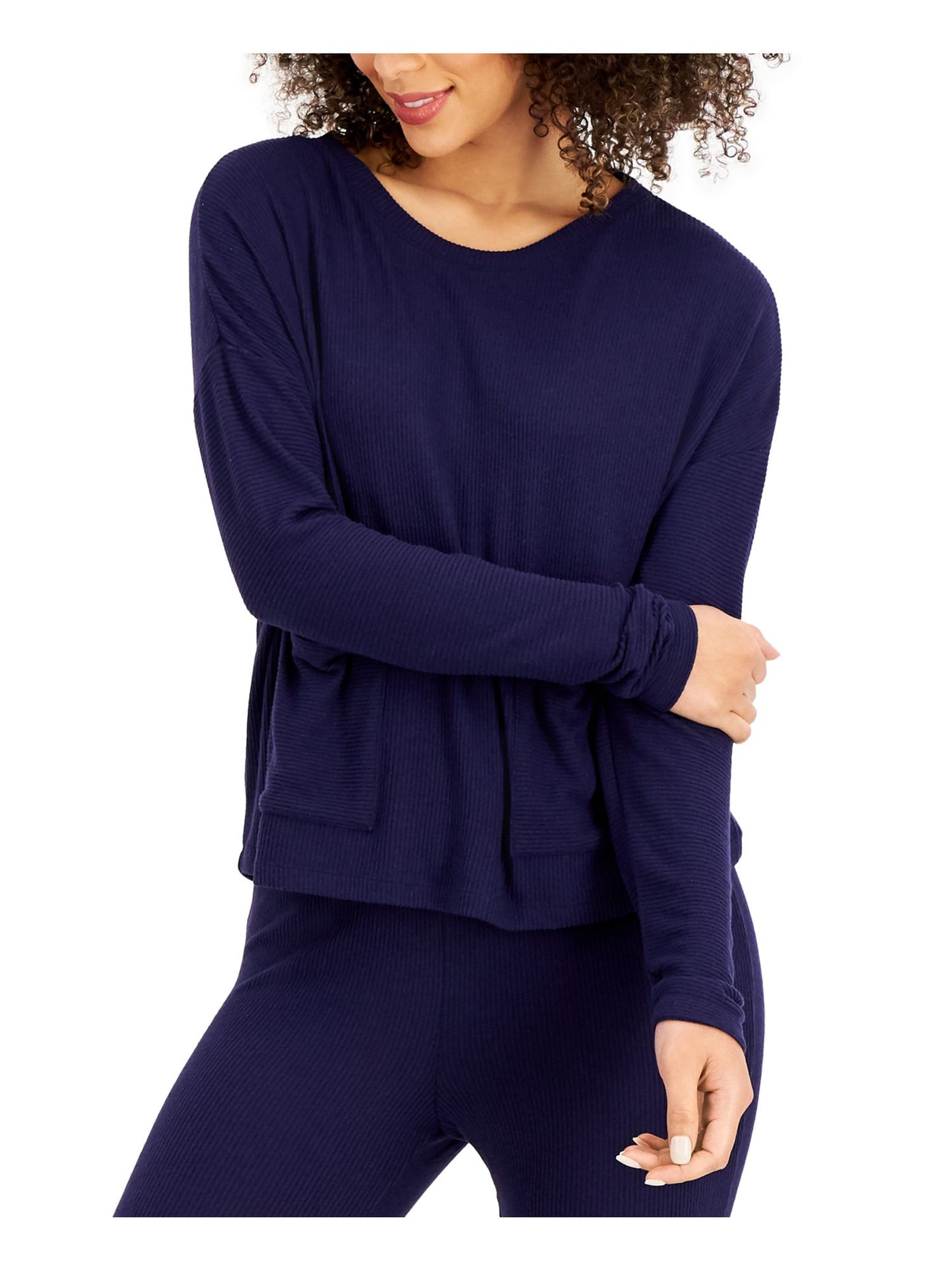 ALFANI Intimates Blue Pullover Long Sleeves Front Pockets Sleep Shirt Pajama Top XS
