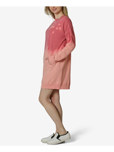 NO COMMENT Womens Coral Tie Dye Long Sleeve Crew Neck Short Shift Dress Juniors XL