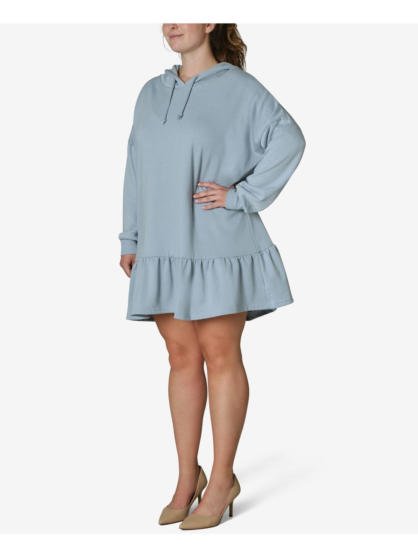 ULTRA FLIRT Womens Light Blue Fleece Long Sleeve Short Shift Dress Plus 2X