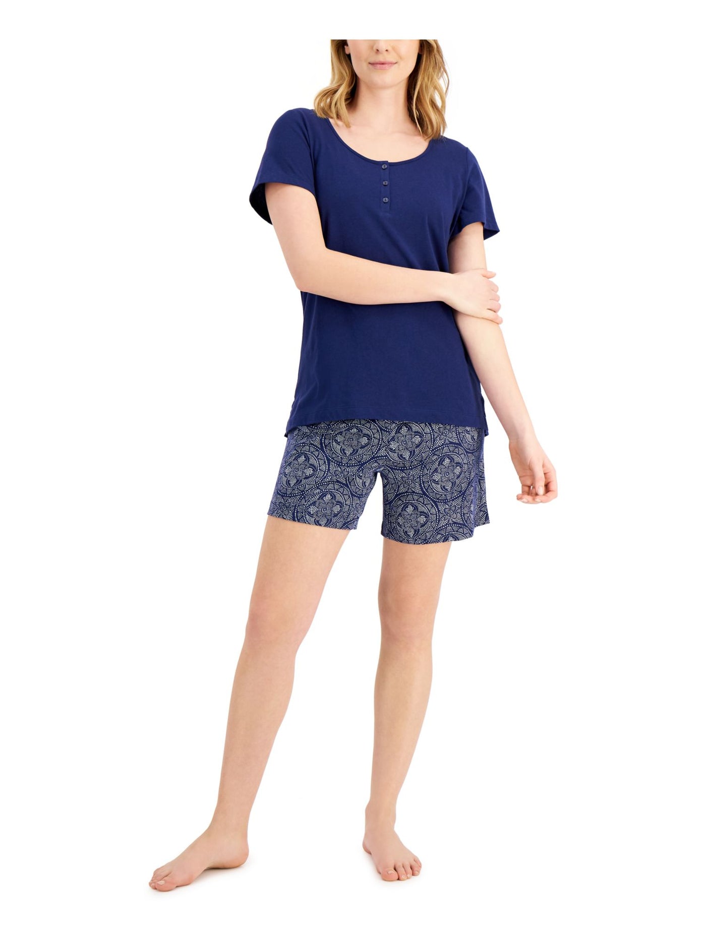 CHARTER CLUB Womens Navy Top Elastic Band Short Sleeve and Shorts Pajamas XS