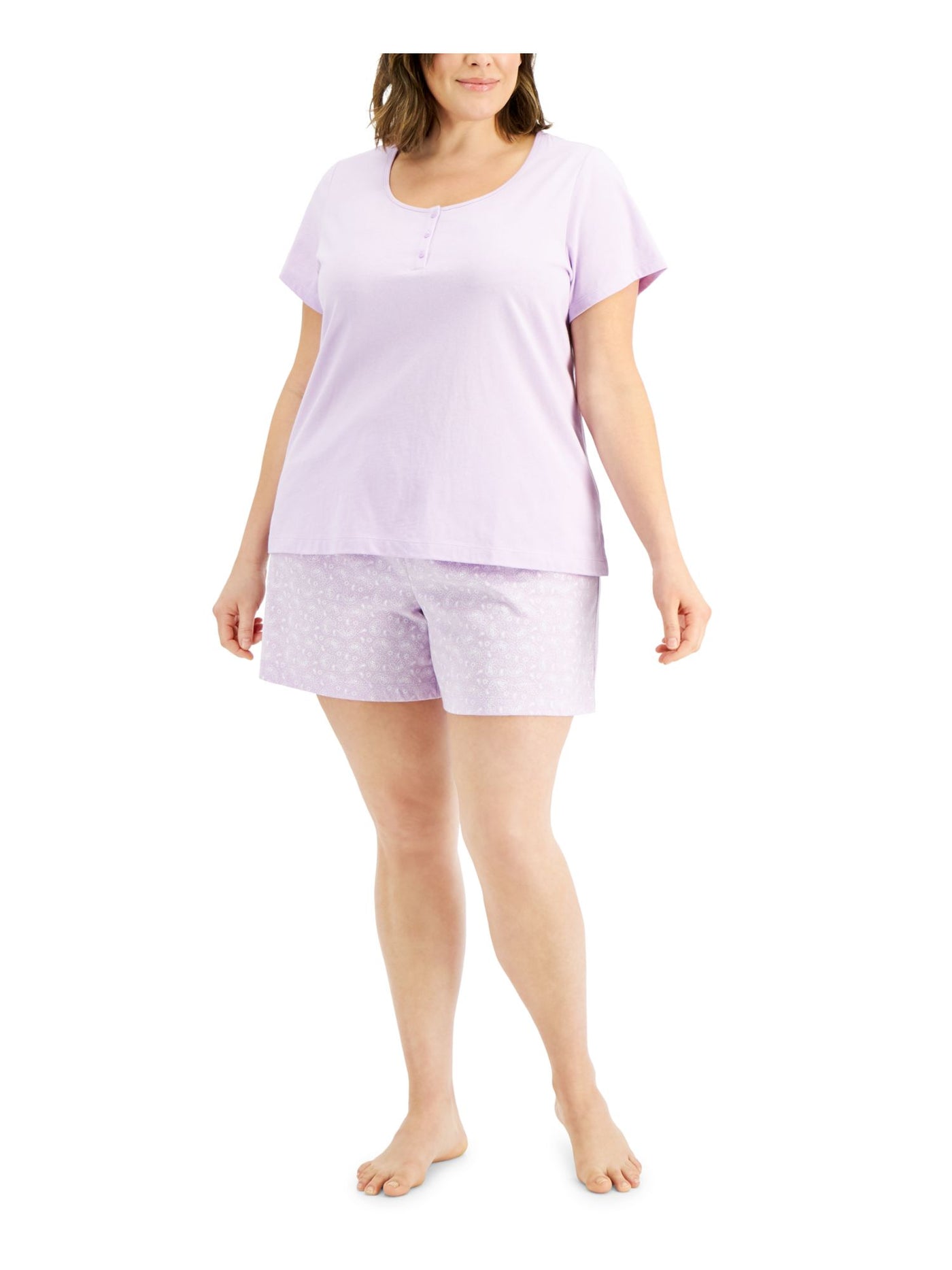 CHARTER CLUB Womens Purple Elastic Band Short Sleeve Henley Top Shorts Pants Pajamas XL