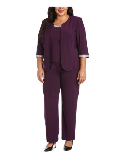 R&M RICHARDS WOMAN Womens Purple Embellished 3/4 Sleeve Open Front Wear To Work Cardigan Plus 16W