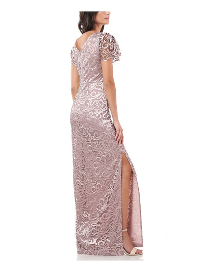 JS COLLECTION Womens Pink Pleated Zippered Flutter Sleeve Jewel Neck Full-Length Evening Gown Dress 6