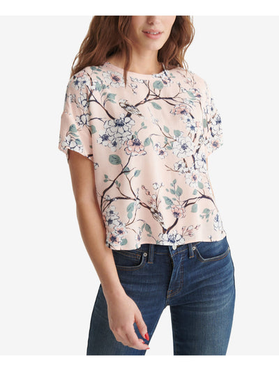 LUCKY BRAND Womens Pink Floral Short Sleeve Round Neck Top XL