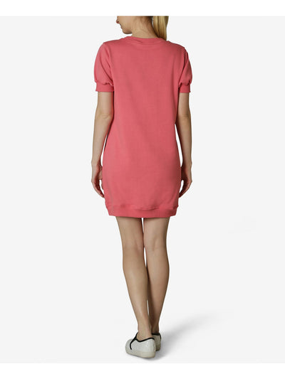 ULTRA FLIRT Womens Pink Pouf Crew Neck Mini Shift Dress L