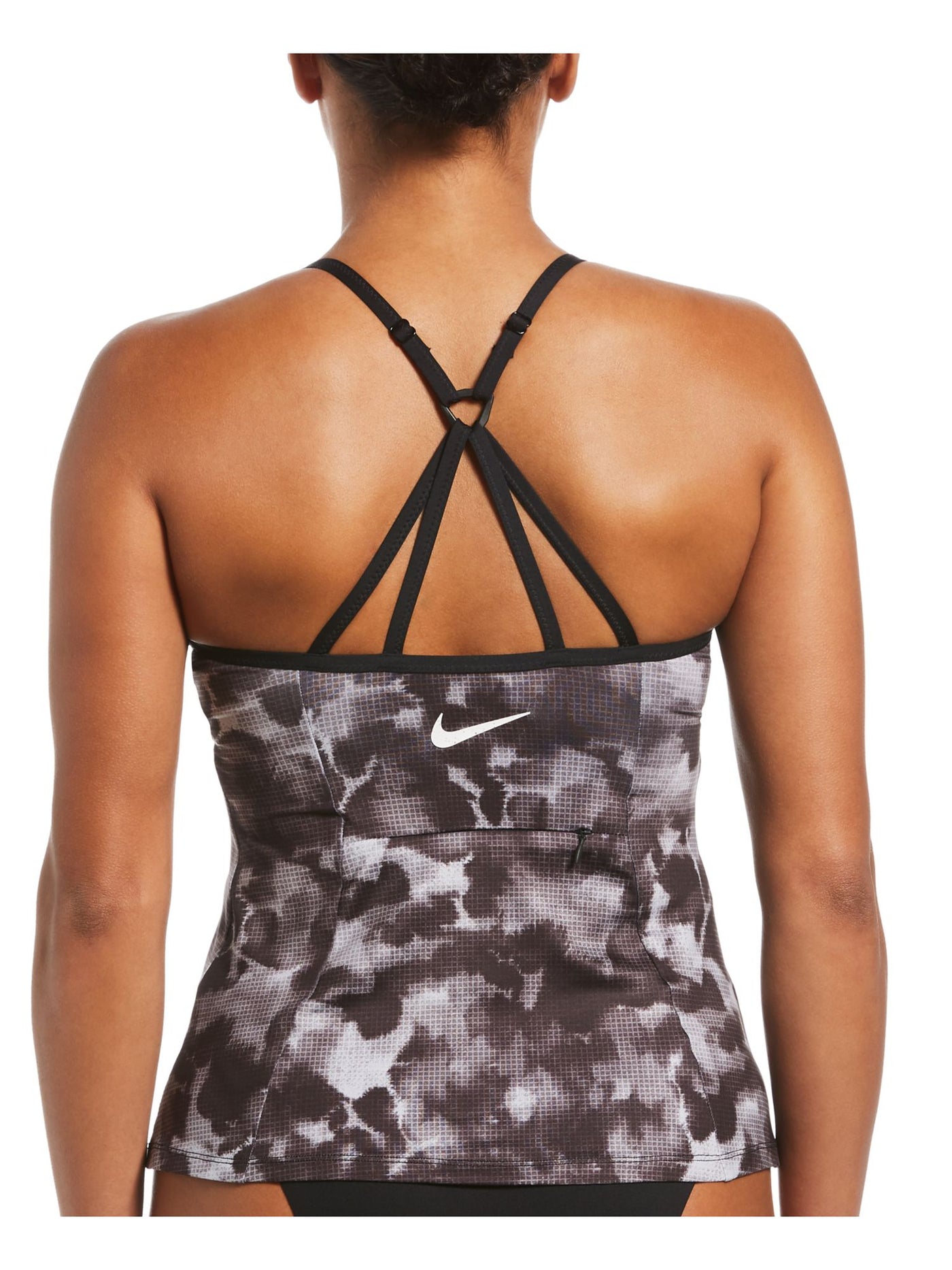 NIKE Women's Black Stretch Removable Cups Lined Strappy Scoop Neck Tankini Swimsuit Top M