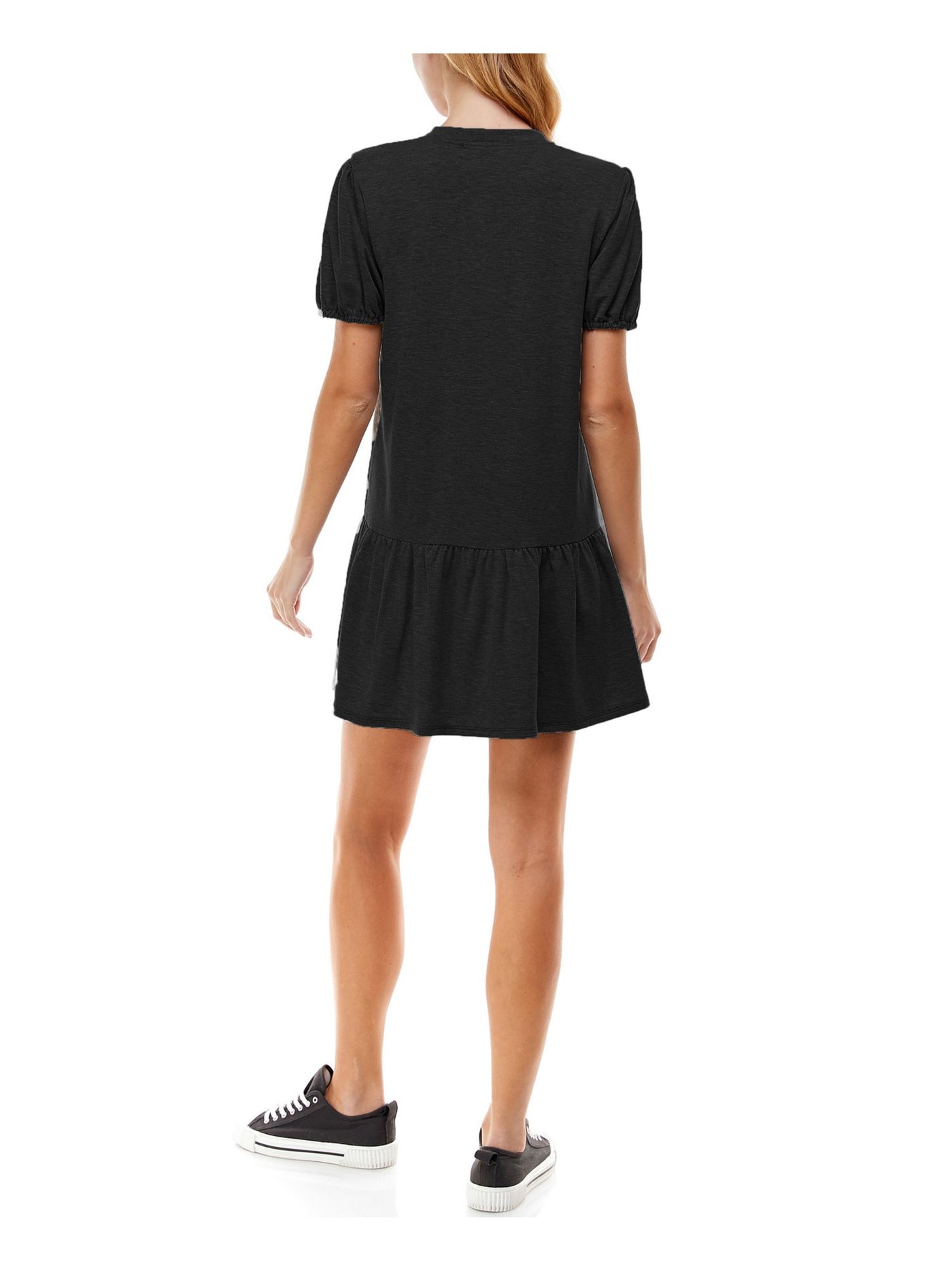KINGSTON GREY Womens Black Short Sleeve Round Neck Short Drop Waist Dress Juniors XS