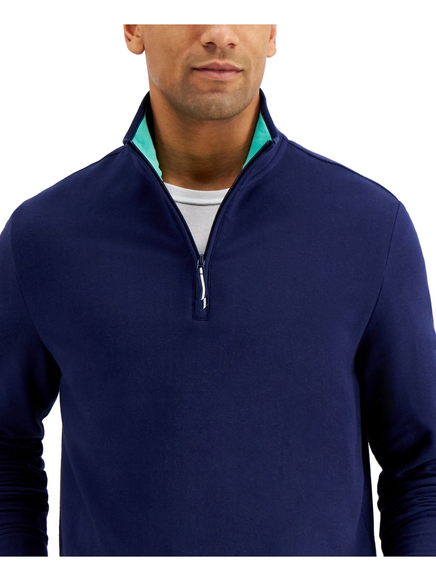 CLUBROOM Mens Navy Turtle Neck Classic Fit Quarter-Zip Fleece Pullover Sweater S