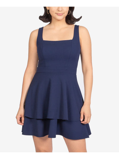 B DARLIN Womens Navy Sleeveless Square Neck Mini Fit + Flare Dress 13\14