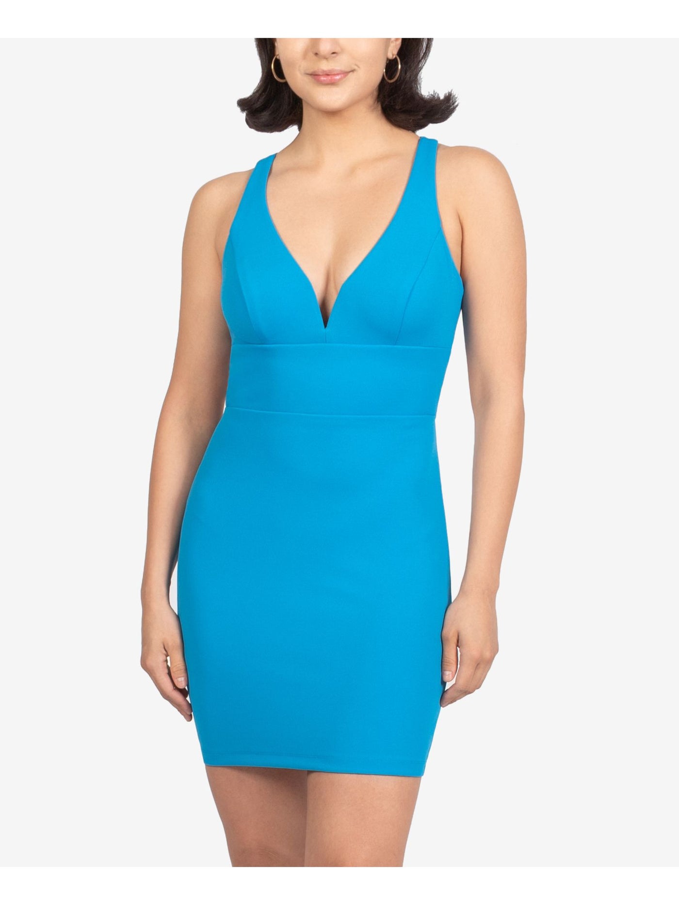 B DARLIN Womens Blue Zippered Seamed Scuba Sleeveless Sweetheart Neckline Mini Evening Sheath Dress 7\8