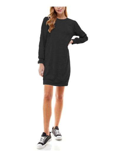 KINGSTON GREY Womens Black Long Sleeve Crew Neck Mini Shirt Dress Juniors M