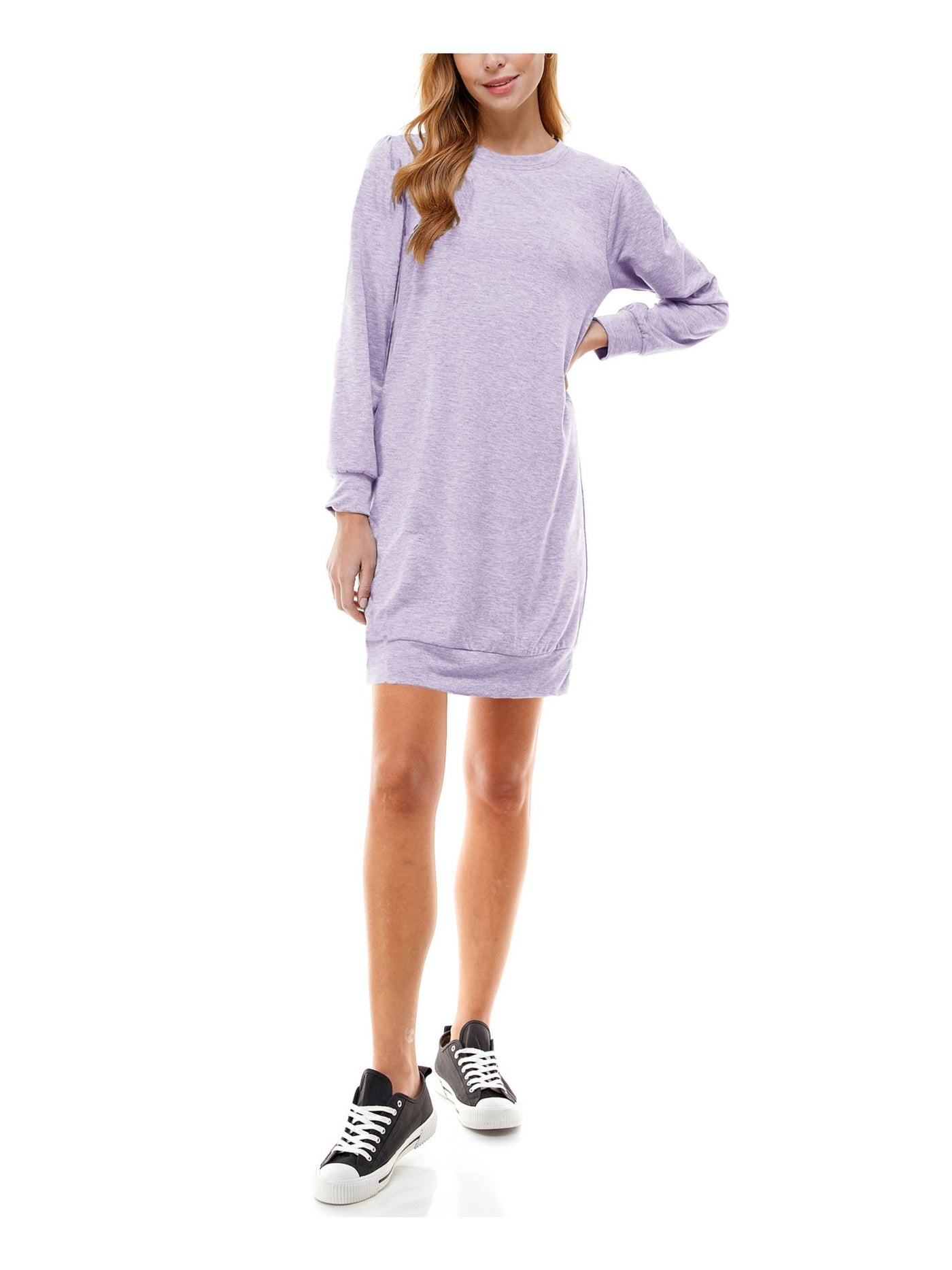 KINGSTON GREY Womens Light Purple Long Sleeve Crew Neck Mini Shirt Dress Juniors S