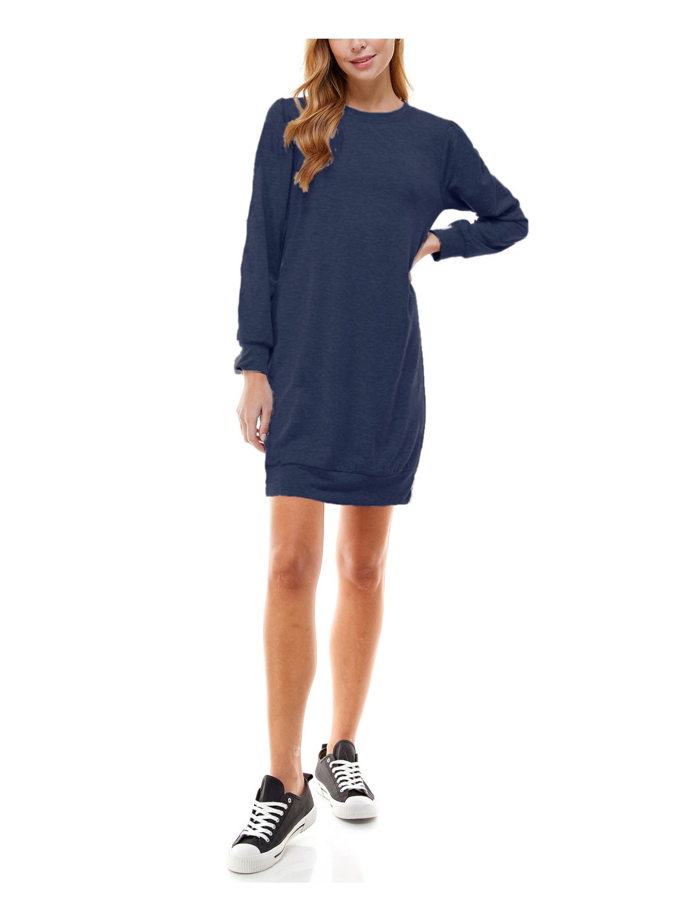 KINGSTON GREY Womens Blue Shirt Long Sleeve Crew Neck Short Dress Juniors XXS