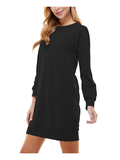 KINGSTON GREY Womens Black Long Sleeve Crew Neck Mini Shirt Dress XXS