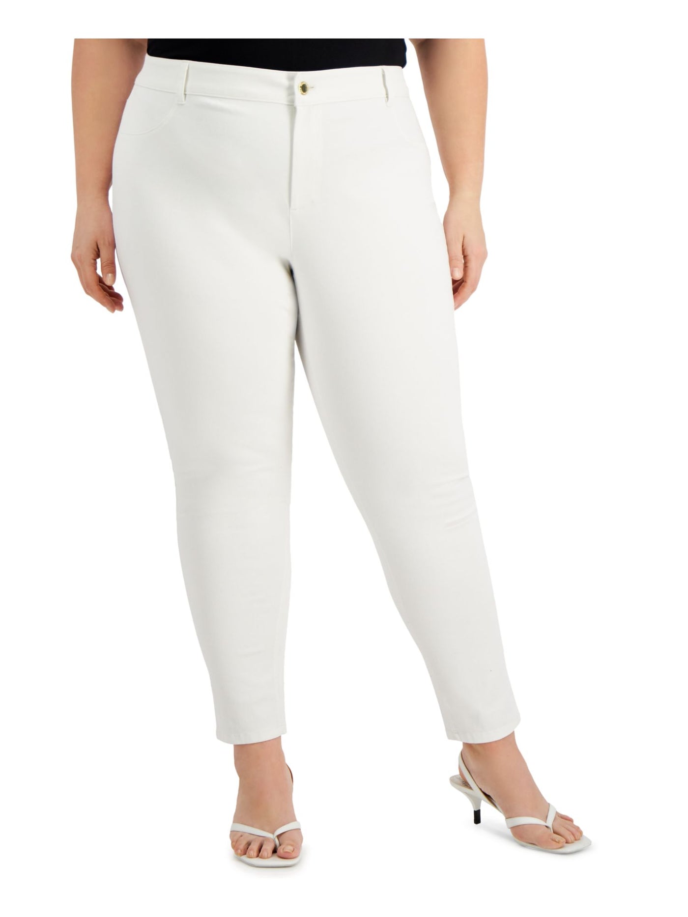 CALVIN KLEIN Womens White Stretch Pocketed Zippered Twill Mid-rise Slim Skinny Pants Plus 14W