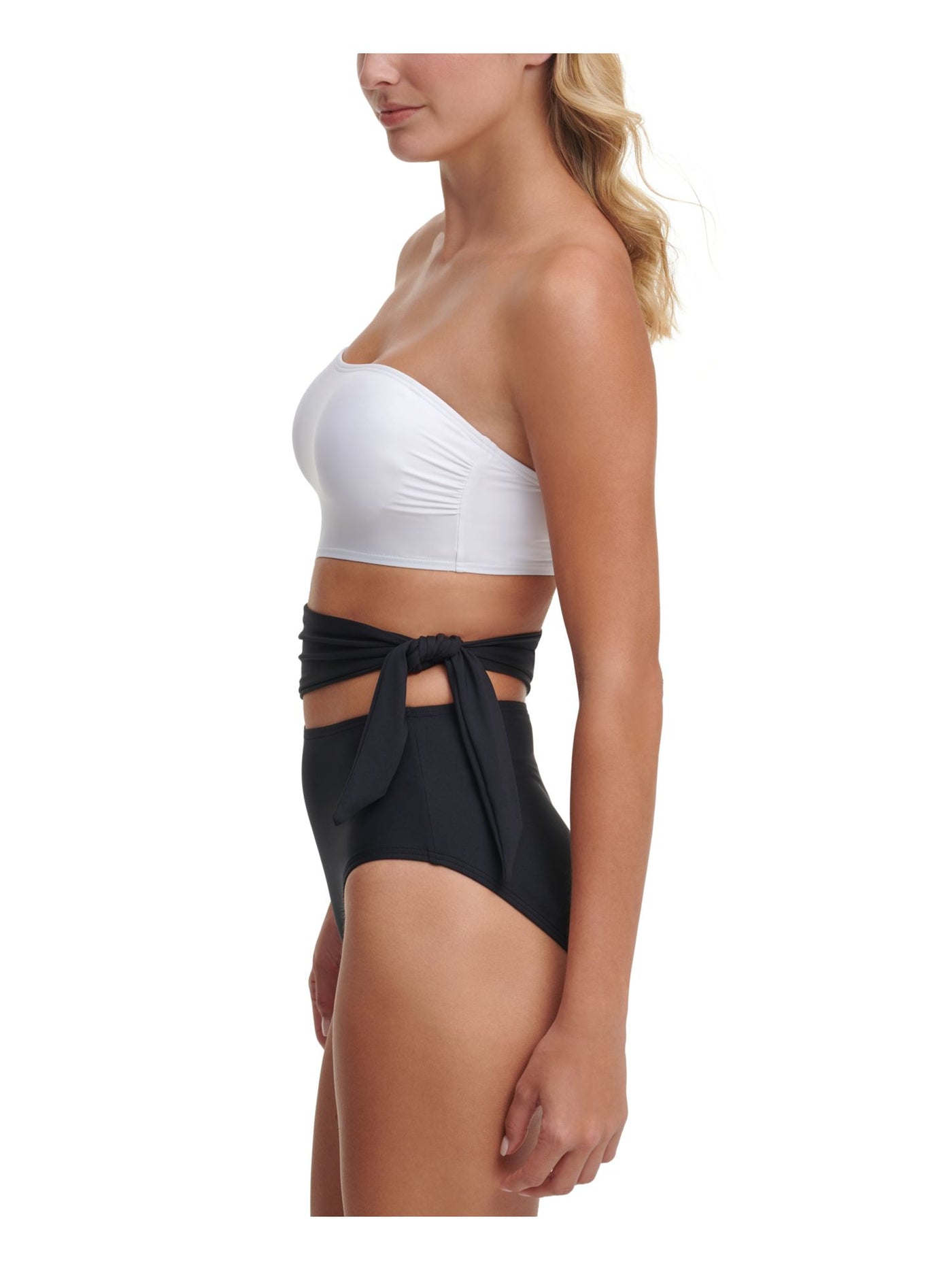 DKNY Women's White Color Block Stretch Convertible Lined Moderate Coverage Cutout Bandeau One Piece Swimsuit 12