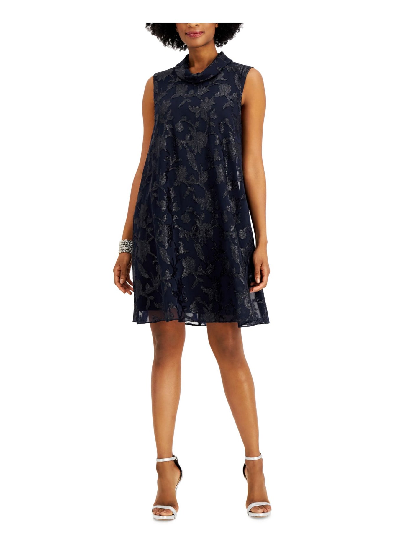 CONNECTED APPAREL Womens Navy Floral Sleeveless Above The Knee Cocktail Shift Dress 8