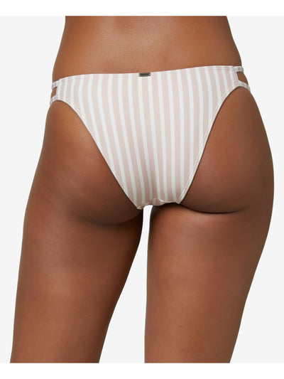 O'NEILL Women's Beige Striped Stretch Unlined  Sits at hips Cutout Cardiff Lillia Cheeky Swimsuit Bottom L