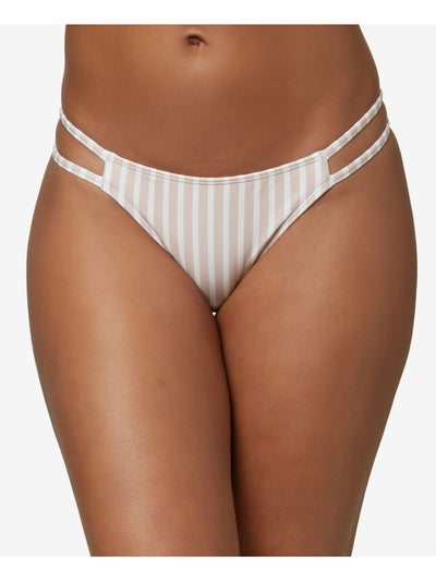 O'NEILL Women's Beige Striped Stretch Unlined  Sits at hips Cutout Cardiff Lillia Cheeky Swimsuit Bottom L