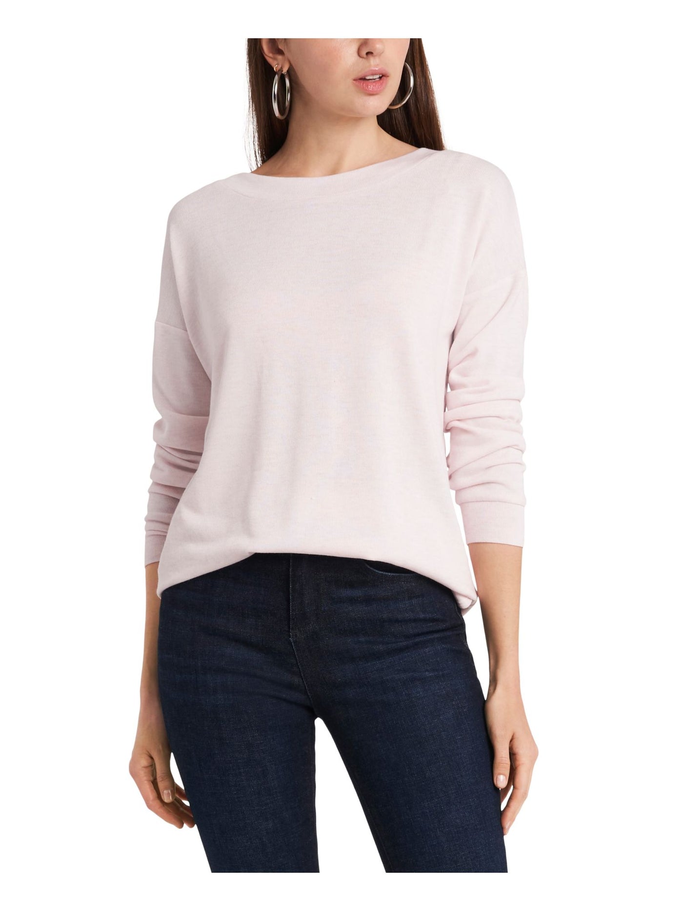 1. STATE Womens Pink Stretch Long Sleeve Crew Neck Sweater S