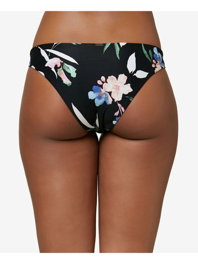 O'NEILL Women's Black Tropical Print Stretch Twists Sides Lined Moderate Coverage Sunset Seabright Bikini Swimsuit Bottom XL