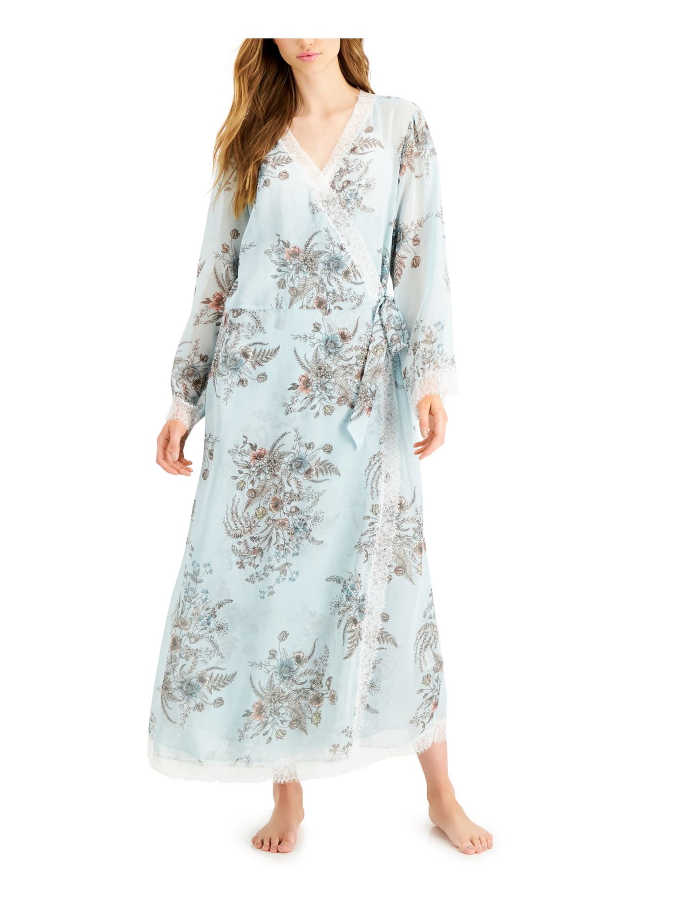 INC Intimates Light Blue Floral Robe L