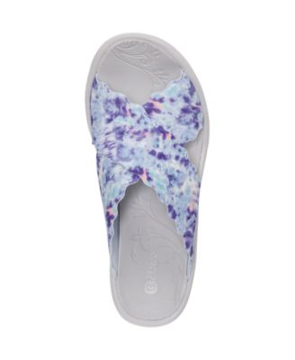 BZEES Womens Blue Scalloped Crisscrossing Strap Sahara Round Toe Slip On Slide Sandals Shoes 11 M