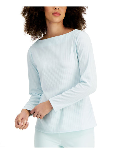 ALFANI Womens Light Blue Long Sleeve Boat Neck Top XS