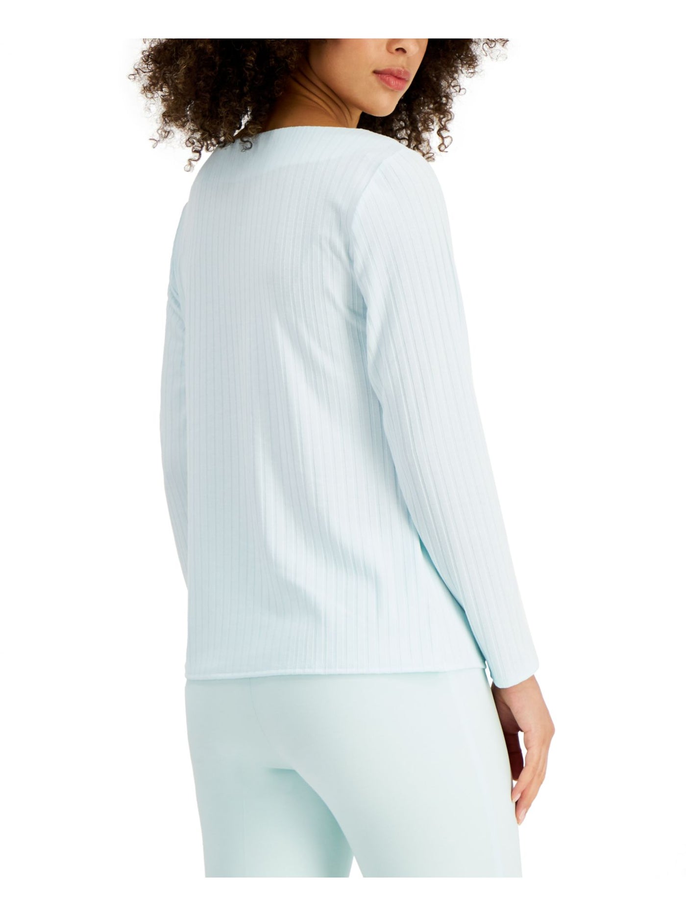 ALFANI Womens Light Blue Long Sleeve Boat Neck Top XS