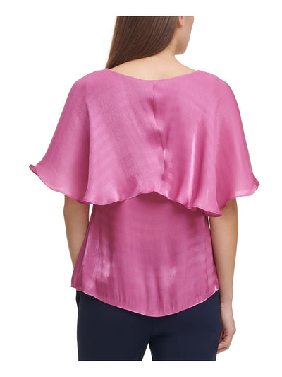 DKNY Womens Pink Sheer Cape Overlay Sleeveless Crew Neck Wear To Work Top L