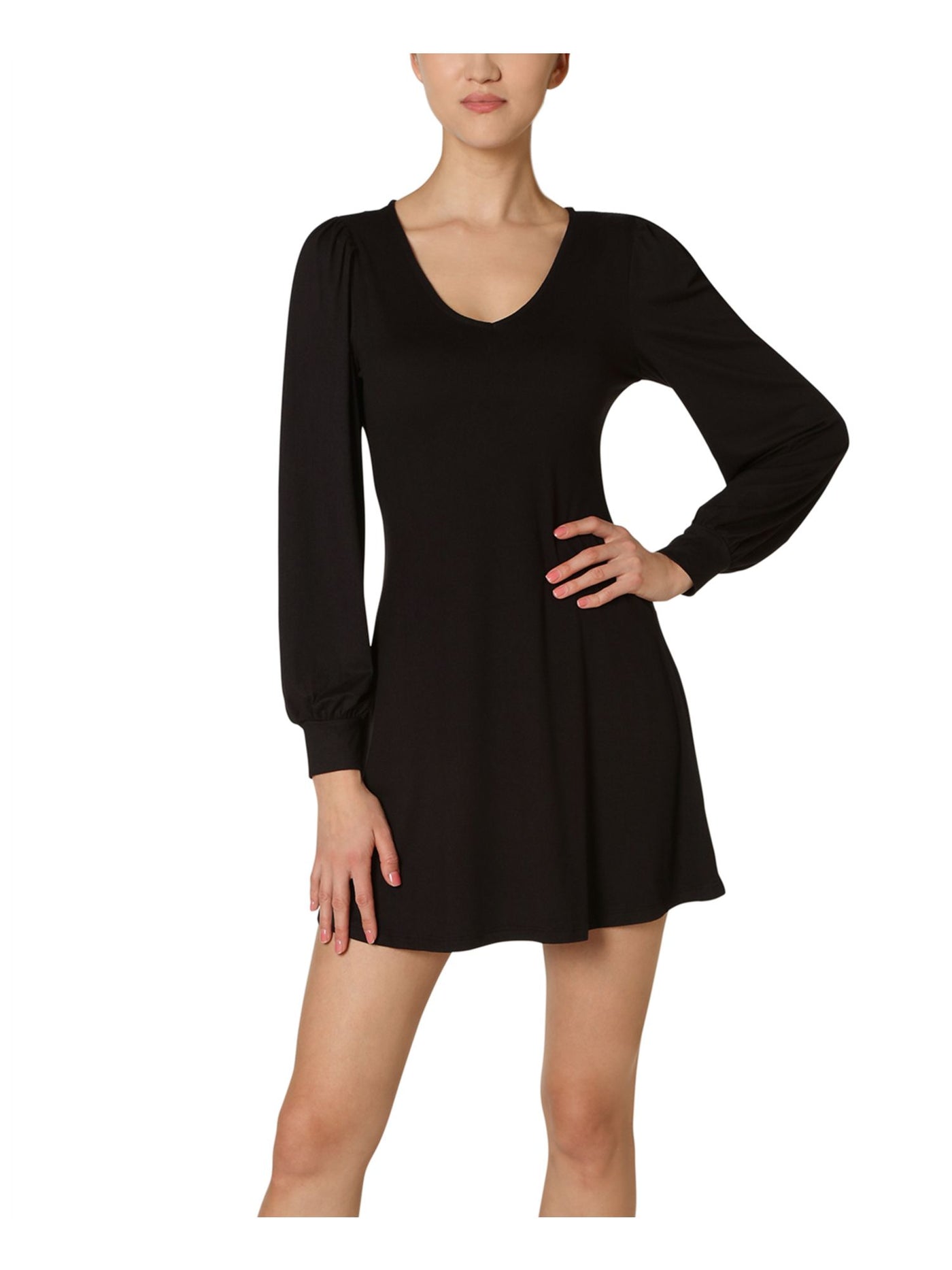 ULTRA FLIRT Womens Black Long Sleeve Scoop Neck Short Sheath Dress Size: M