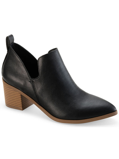 SUN STONE Womens Black Comfort Yuni Almond Toe Block Heel Slip On Booties 8 M