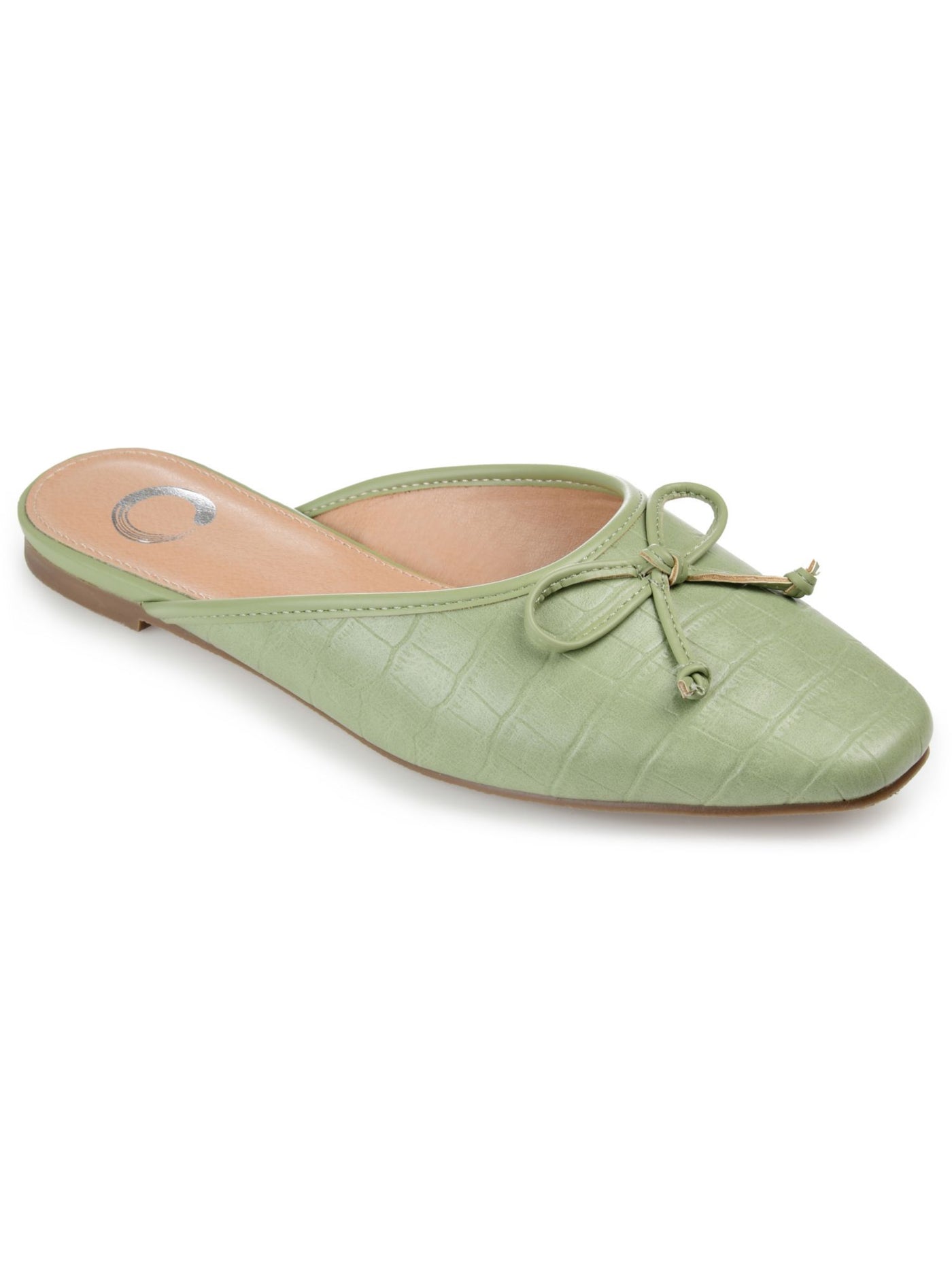 JOURNEE COLLECTION Womens Green Croc Textured Bow Accent Padded Tammala Square Toe Slip On Mules 7 M