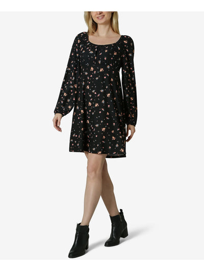 ULTRA FLIRT Womens Black Floral Raglan Sleeve Scoop Neck Short Shift Dress Juniors M