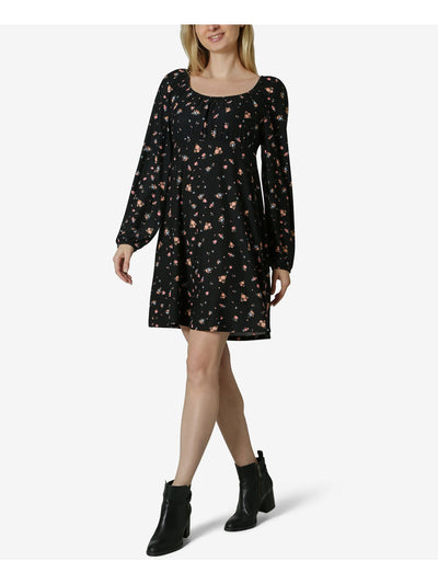 ULTRA FLIRT Womens Black Floral Raglan Sleeve Scoop Neck Short Shift Dress M