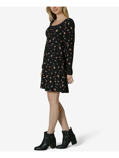 ULTRA FLIRT Womens Black Floral Raglan Sleeve Scoop Neck Short Shift Dress Juniors M