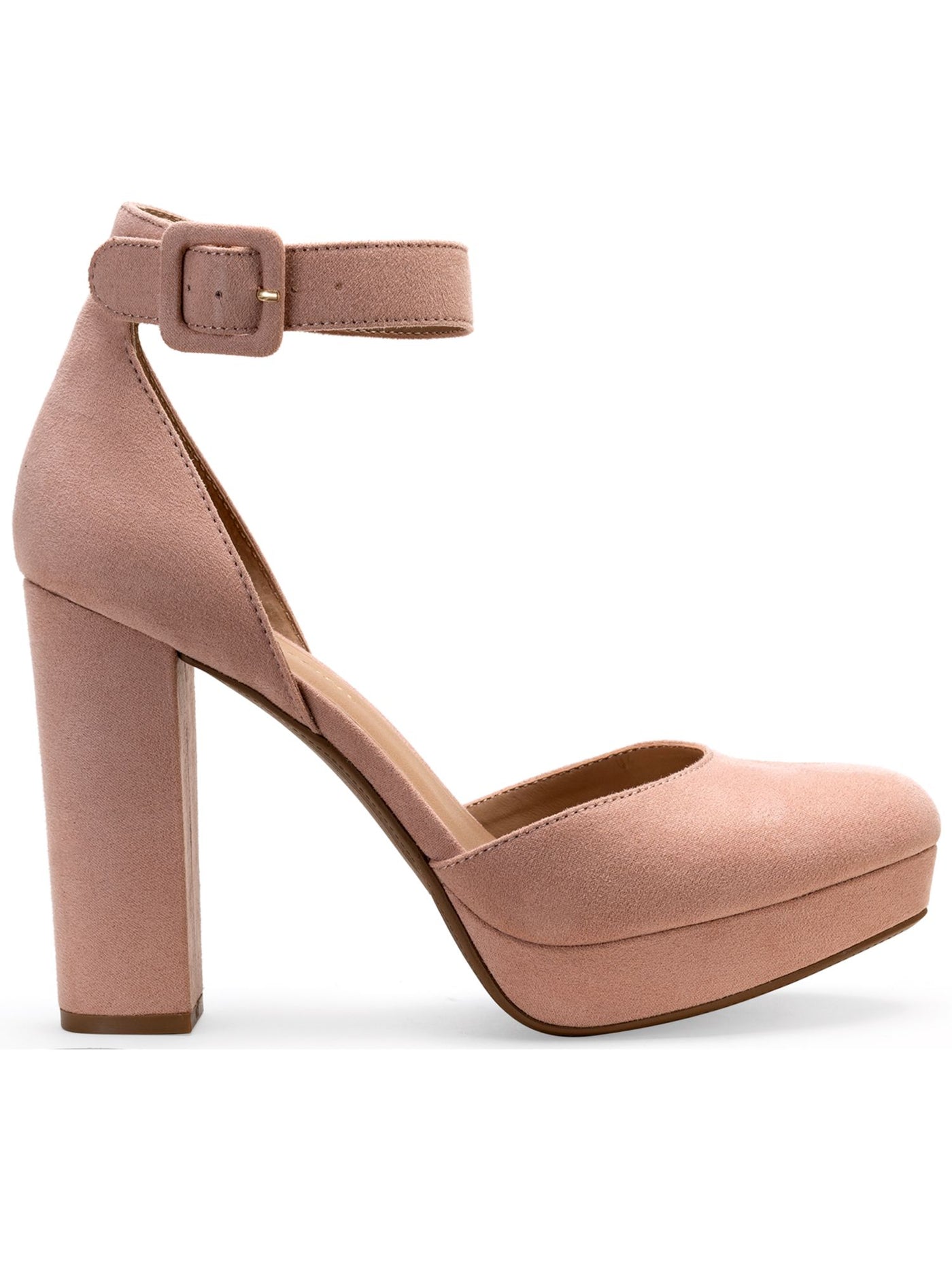 SUN STONE Womens Pink 1" Platform Padded Adjustable Ankle Strap Estrella Round Toe Block Heel Buckle Pumps Shoes 8 M