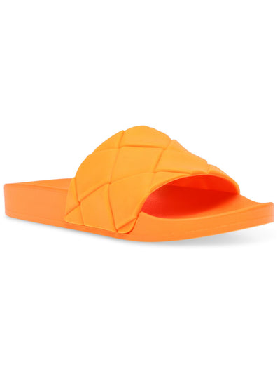 STEVE MADDEN Womens Orange Quilted Sporty Pool Slides Woven Soulful Round Toe Platform Slip On Slide Sandals Shoes 8 M