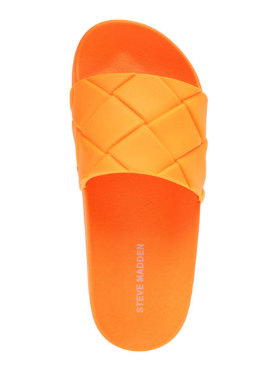 STEVE MADDEN Womens Orange Quilted Sporty Pool Slides Woven Soulful Round Toe Platform Slip On Slide Sandals Shoes 5