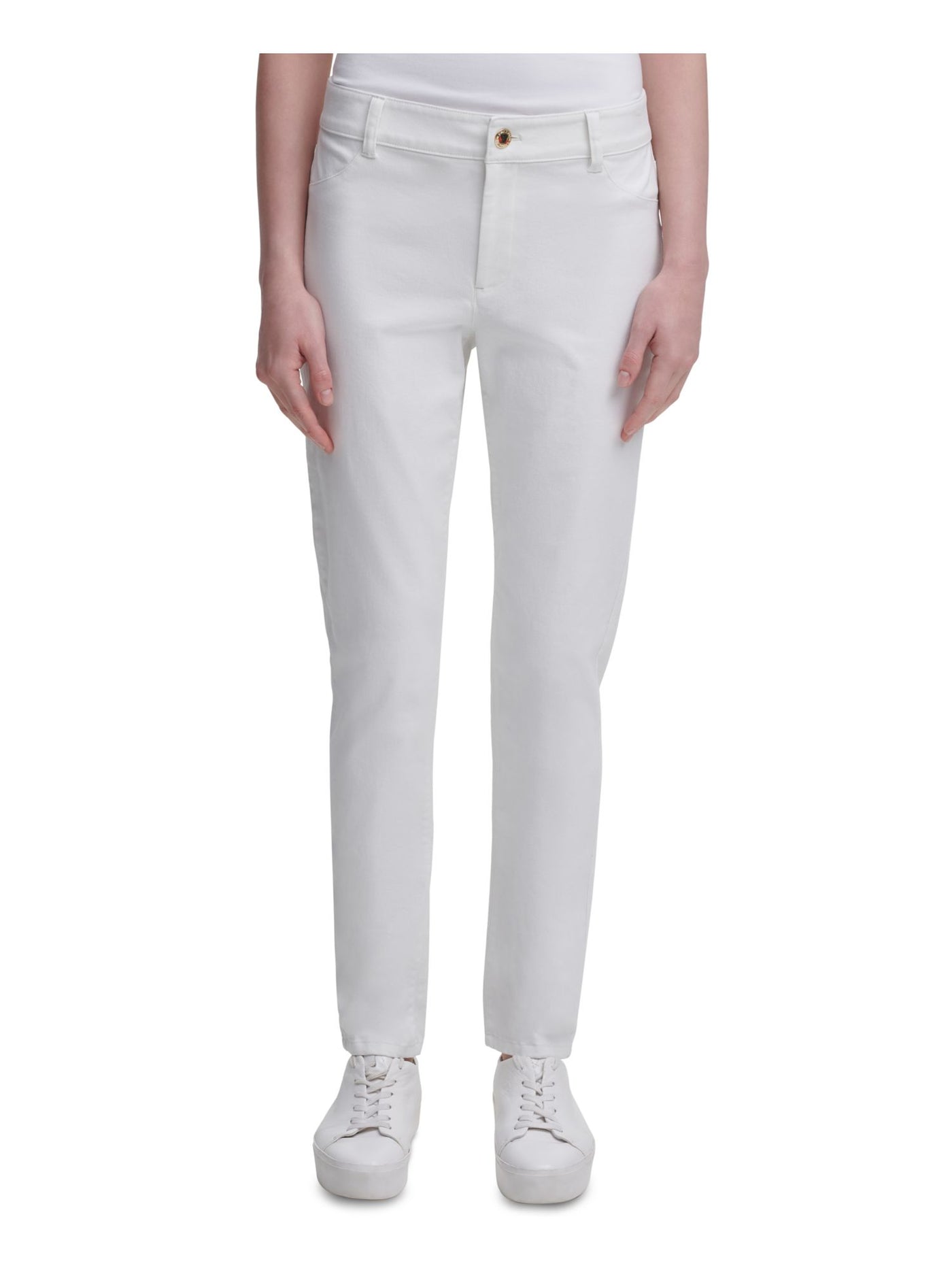 CALVIN KLEIN Womens White Stretch Zippered Pocketed Mid-rise Faux Front Pockets Skinny Pants 6