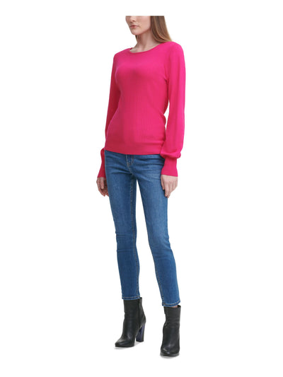 CALVIN KLEIN Womens Pink Balloon Sleeve Scoop Neck Sweater S