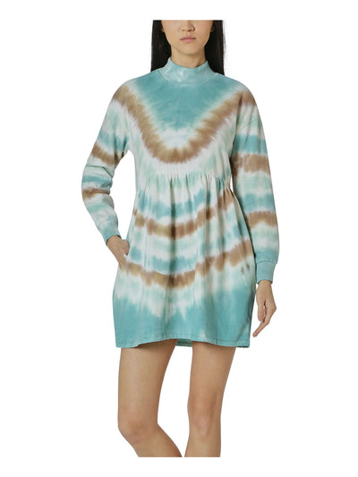 ULTRA FLIRT Womens Green Tie Dye Long Sleeve Mock Neck Short Shift Dress XXL