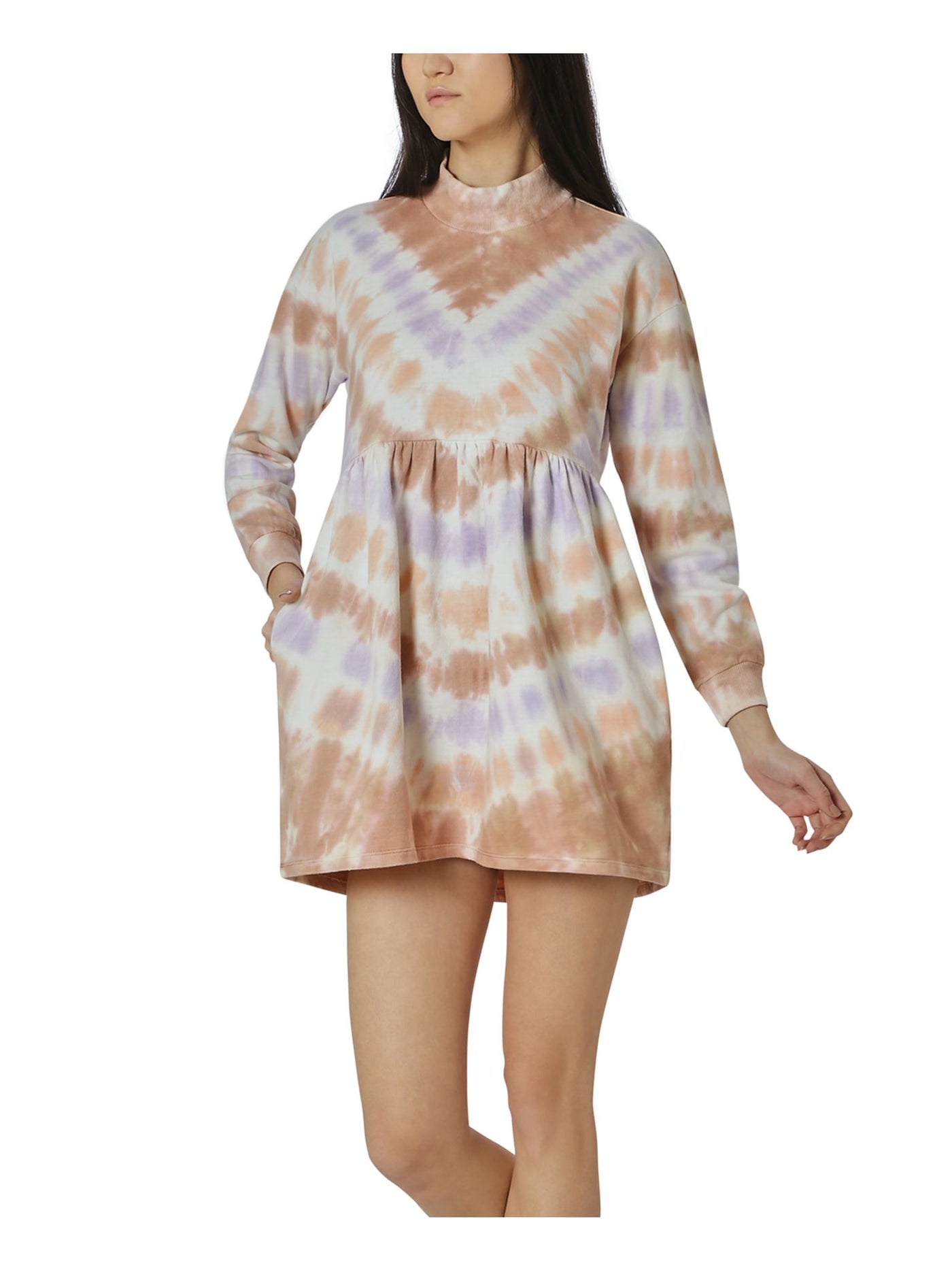 ULTRA FLIRT Womens Pink Tie Dye Long Sleeve Mock Neck Short Shift Dress XL